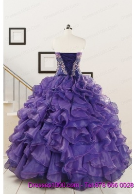 2015 Prefect Purple Sweet 15 Dresses with Embroidery and Ruffles