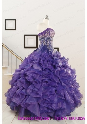 2015 Prefect Purple Sweet 15 Dresses with Embroidery and Ruffles