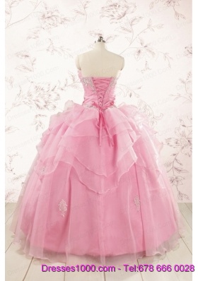 2015 Pretty Appliques Baby Pink Quinceanera Dresses