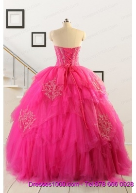 2015 Pretty Appliques Dresses For 15 in Hot Pink