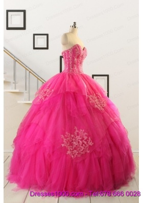 2015 Pretty Appliques Dresses For 15 in Hot Pink