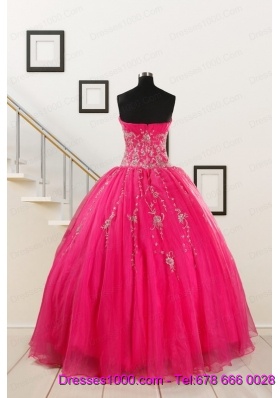 2015 Pretty Sweetheart Hot Pink Quinceanera Dresses with Beading