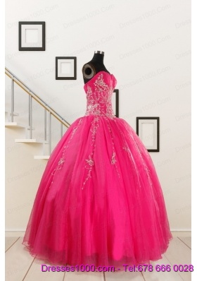 2015 Pretty Sweetheart Hot Pink Quinceanera Dresses with Beading