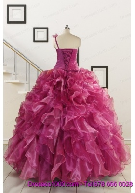 Exclusive Beading One Shoulder Sweet 16 Dresses in Fuchsia