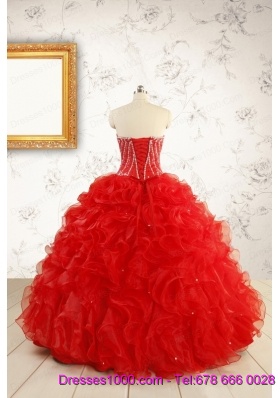 Exquisite Beading and Ruffles Red Quinceanera Gowns with Wrap for 2015