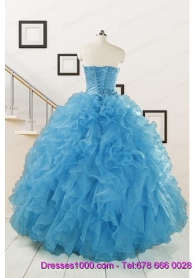 Hot Sell Beaded Quinceanera Dresses Ruffled in Blue