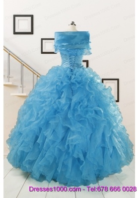 Hot Sell Beaded Quinceanera Dresses Ruffled in Blue