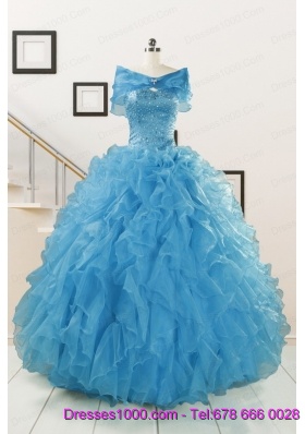 Hot Sell Beaded Quinceanera Dresses Ruffled in Blue