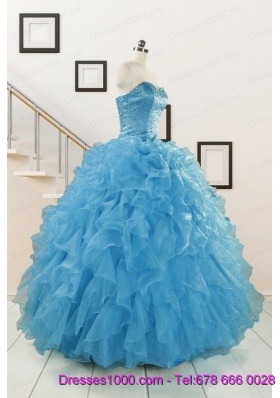 Hot Sell Beaded Quinceanera Dresses Ruffled in Blue