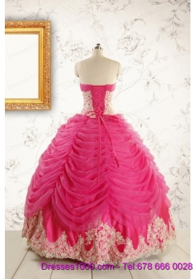 Luxurious Lace Appliques 2015 Quinceanera Gowns in Hot Pink