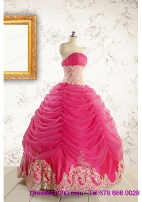 Luxurious Lace Appliques 2015 Quinceanera Gowns in Hot Pink