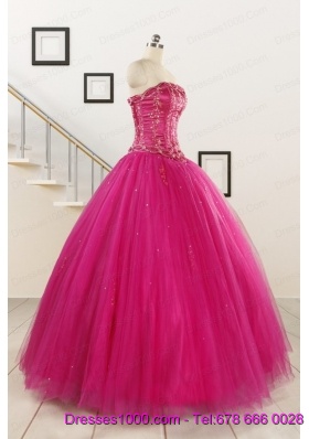 Perfect Fuchsia Quinceanera Dresses with Beading and Appliques for 2015