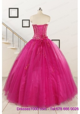 Perfect Fuchsia Quinceanera Dresses with Beading and Appliques for 2015