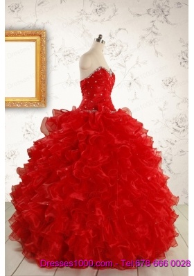 Pretty Ball Gown Sweetheart 2015 Red Quinceanera Dresses with Beading