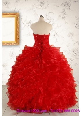 Pretty Ball Gown Sweetheart 2015 Red Quinceanera Dresses with Beading