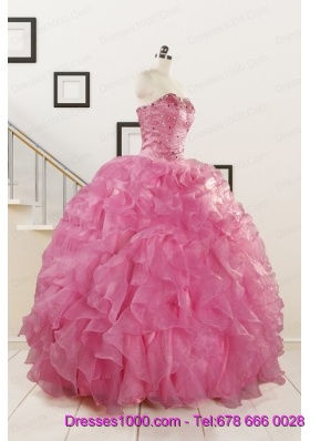 Puffy Sweetheart Pink Quinceanera Dresses with Beading