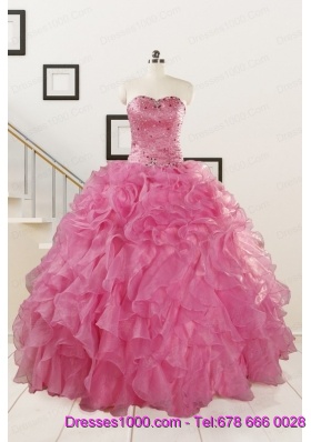 Puffy Sweetheart Pink Quinceanera Dresses with Beading