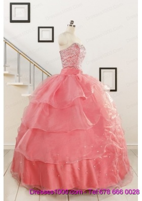 Watermelon Sweetheart Beading Appliques Ball Gown Sweet 16 Dresses