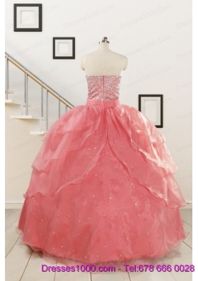 Watermelon Sweetheart Beading Appliques Ball Gown Sweet 16 Dresses