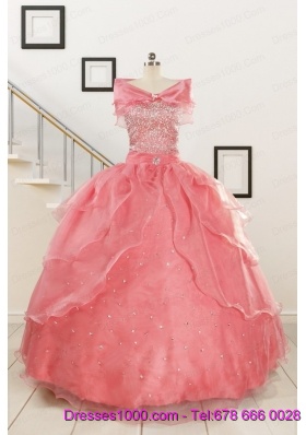 Watermelon Sweetheart Beading Appliques Ball Gown Sweet 16 Dresses