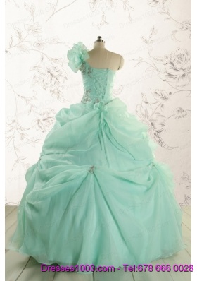 2015 Apple Green One Shoulder Cheap Quinceanera Dresses with Appliques