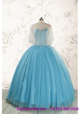 2015 Ball Gown Baby Blue Beading Quinceanera Dress with Wraps