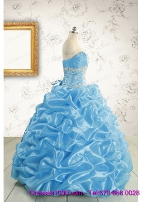 2015 Elegant Strapless Beading Quinceanera Dresses in Baby Blue