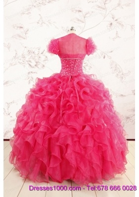 2015 Hot Pink Beading Wonderful Quinceanera Dresses