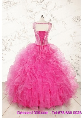 2015 Pretty Straps Hot Pink Quinceanera Dresses with Beading