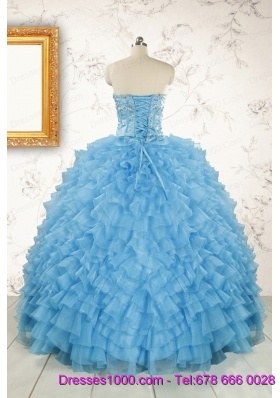 2015 Pretty Sweetheart Baby Blue Sweet 15 Dresses with Beading