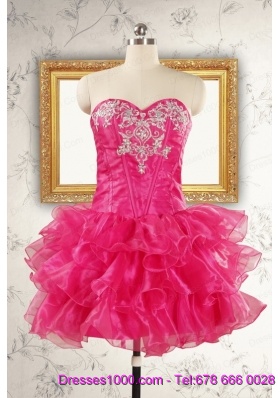 Beautiful Hot Pink Sweet 15 Dresses with Appliques and Ruffles