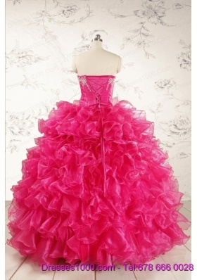 Beautiful Hot Pink Sweet 15 Dresses with Appliques and Ruffles