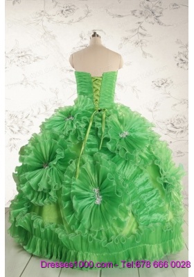 Classical Green Quinceanera Dresses with Appliques and Ruffles for 2015