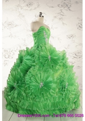 Classical Green Quinceanera Dresses with Appliques and Ruffles for 2015