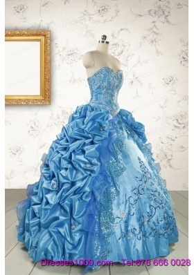 Elegant Sweetheart Embroidery Sweet 16 Dress in Blue