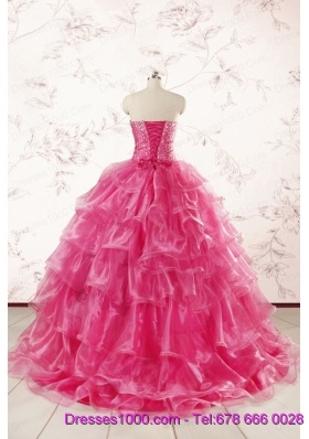 Hot Pink Sweetheart Beading Quinceanera Dresses with Brush Train