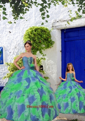 Luxurious Multi-color Princesita Dress with Beading and Ruffles
