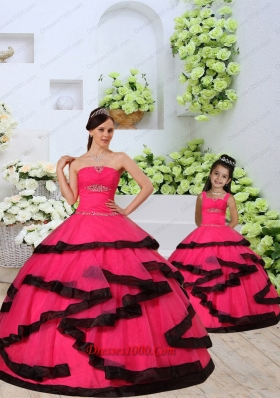 Beading and Ruching Organza Red Princesita Dress with Layers
