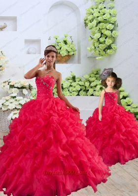 Coral Red Sweetheart Ruffles Organza Princesita Dress with Beading