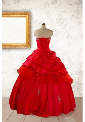 2015 Beautiful Beading Sweetheart Quinceanera Dress in Red