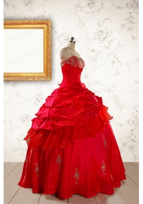 2015 Beautiful Beading Sweetheart Quinceanera Dress in Red