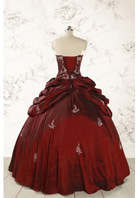 2015 Cheap Appliques Wine Red Quinceanera Dresses with Lace Up