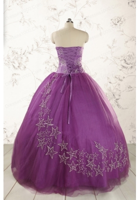 2015 Formal Sweetheart Appliques Purple Quinceanera Dresses