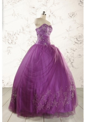 2015 Formal Sweetheart Appliques Purple Quinceanera Dresses