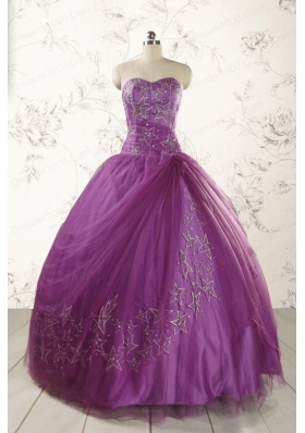 2015 Formal Sweetheart Appliques Purple Quinceanera Dresses