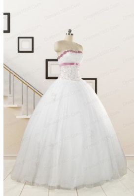 2015 Perfect White Strapless Appliques and Belt Quinceanera Dresses