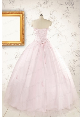 2015 Pretty Appliques Light Pink Quinceanera Dresses