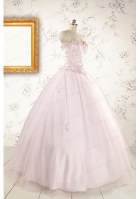 2015 Pretty Appliques Light Pink Quinceanera Dresses