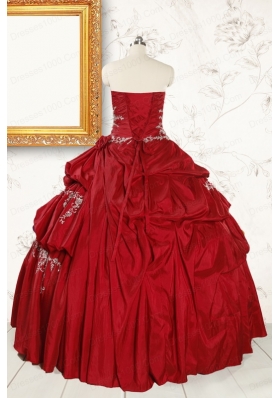 2015 Puffy Appliques Wine Red Remarkable Quinceanera Dresses