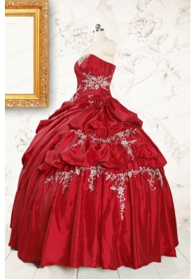 2015 Puffy Appliques Wine Red Remarkable Quinceanera Dresses